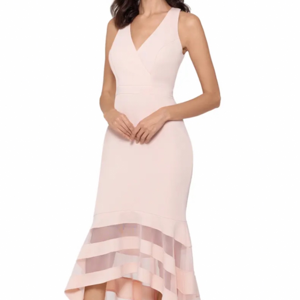 Xscape Women Illusion Stripe Gown Dress, Pink | Size4